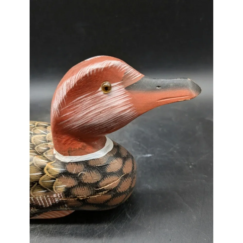 Vintage Hand Painted Wooden Duck Decoy Figurine Rustic Cabin Decor Waterfowl 8
