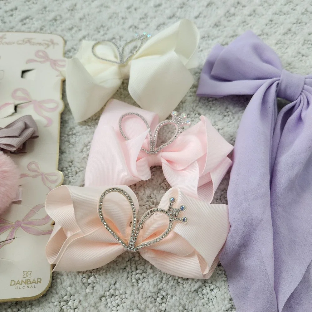 Baby Girl Hair Accessory Lot Bows Headbands Pom Poms Clips Mixed Bundle