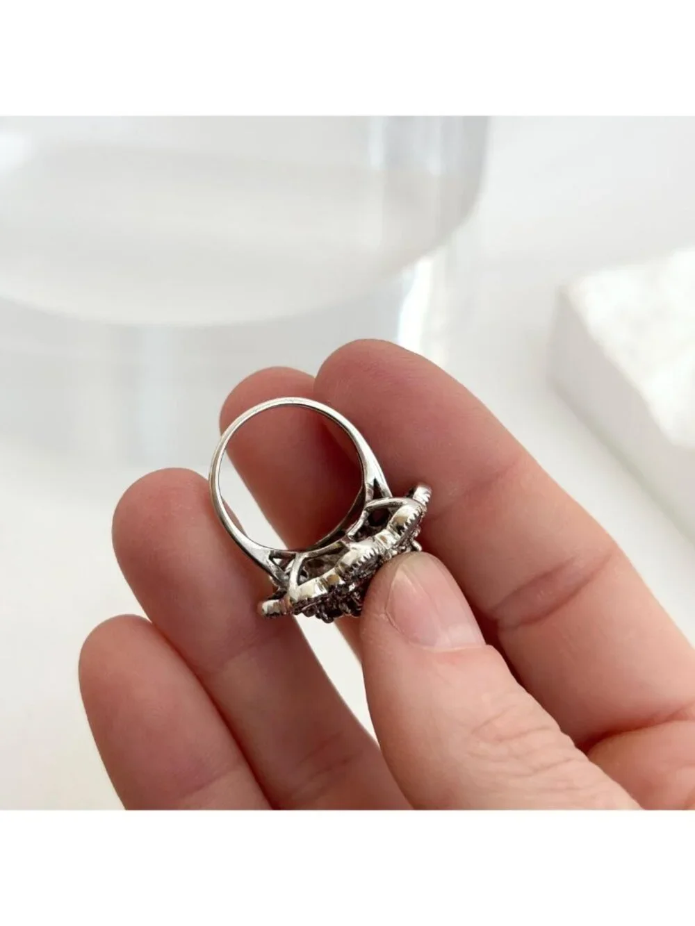 Cluster Rainbow Gemstone Blooming Flower Sterling Silver 925 Vintage Ring - sz 6