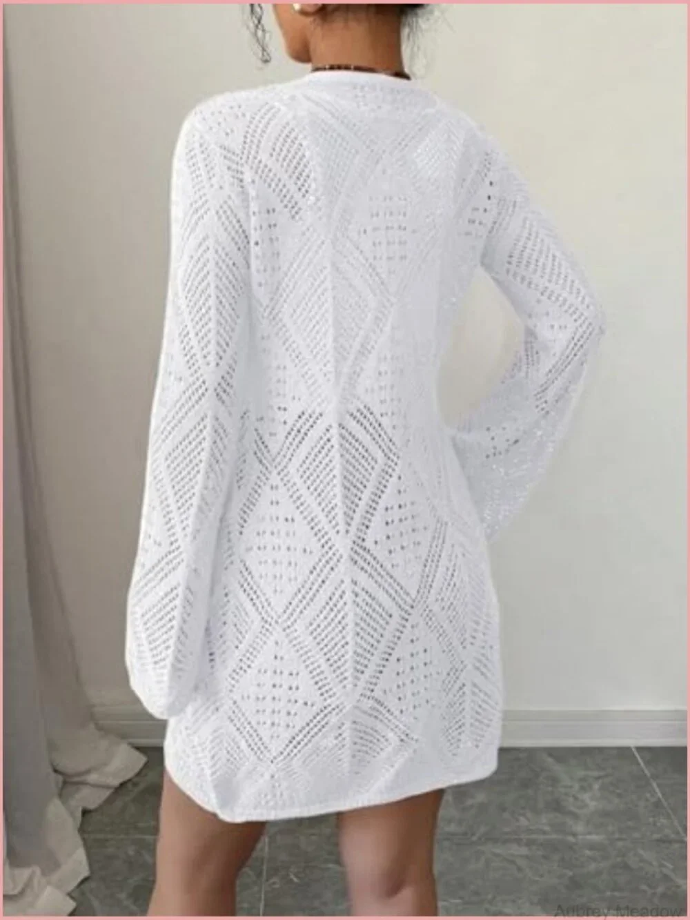 Boho Crochet Sheer Mesh Beach Cover-Up Open Front Loose Knit Cardigan