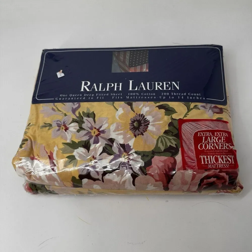 RALPH LAUREN SOPHIE Preppy Clasic BROOKE Flor‎ Yellow  FULL SHEET  Vintage NWT