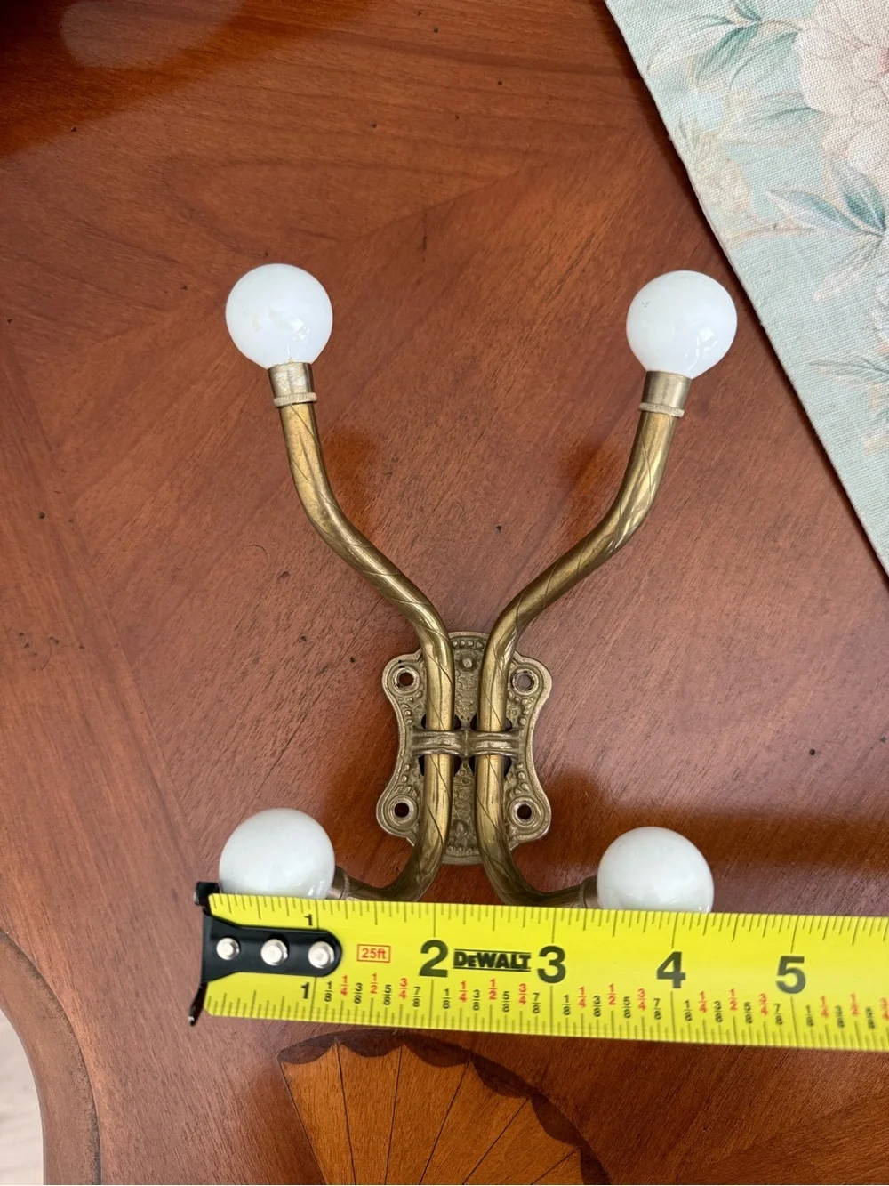 Brass Wall Hook with White Porcelain Knobs - Home Wall Decor