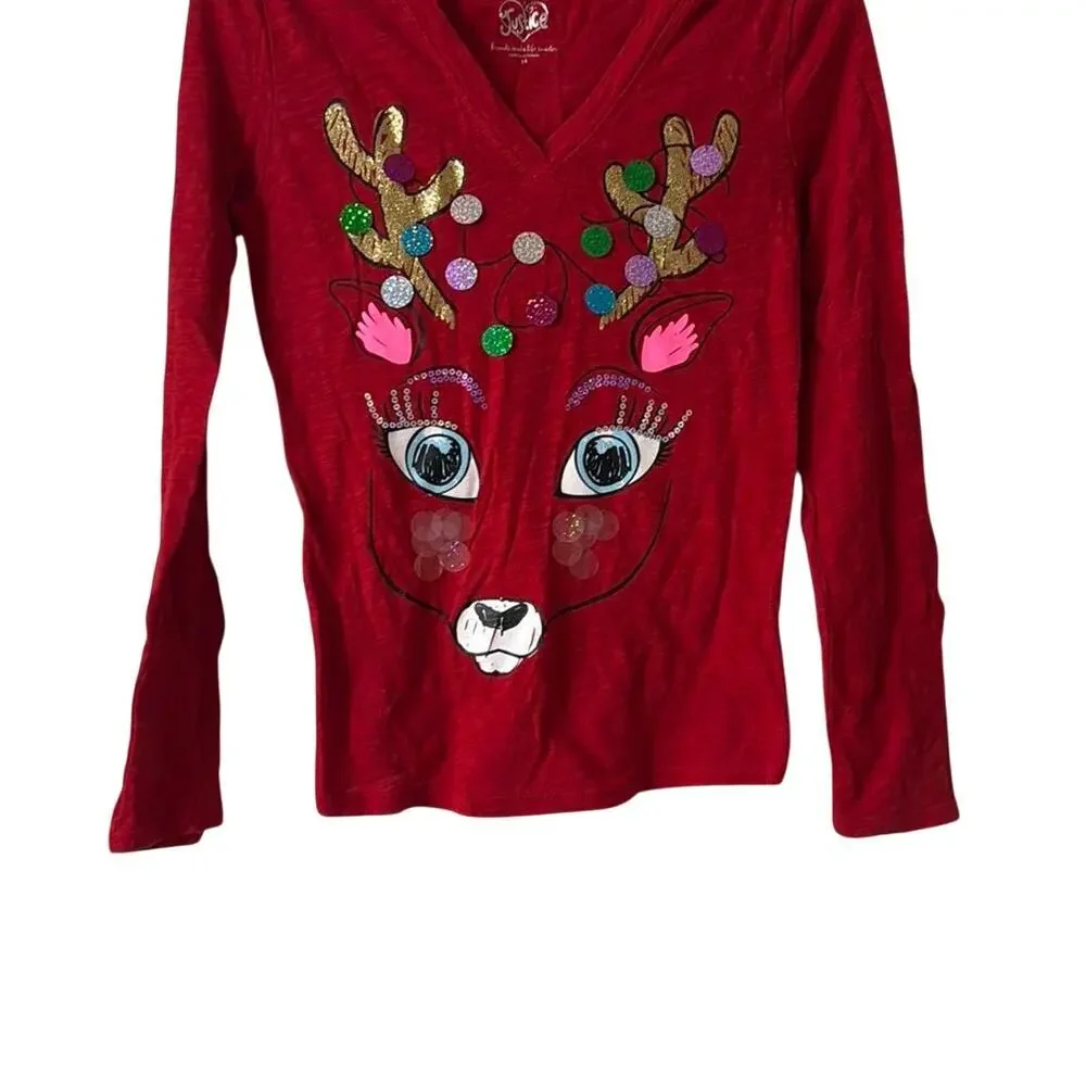 Rudolph Justice Red long sleeve shirt Girls Size 14