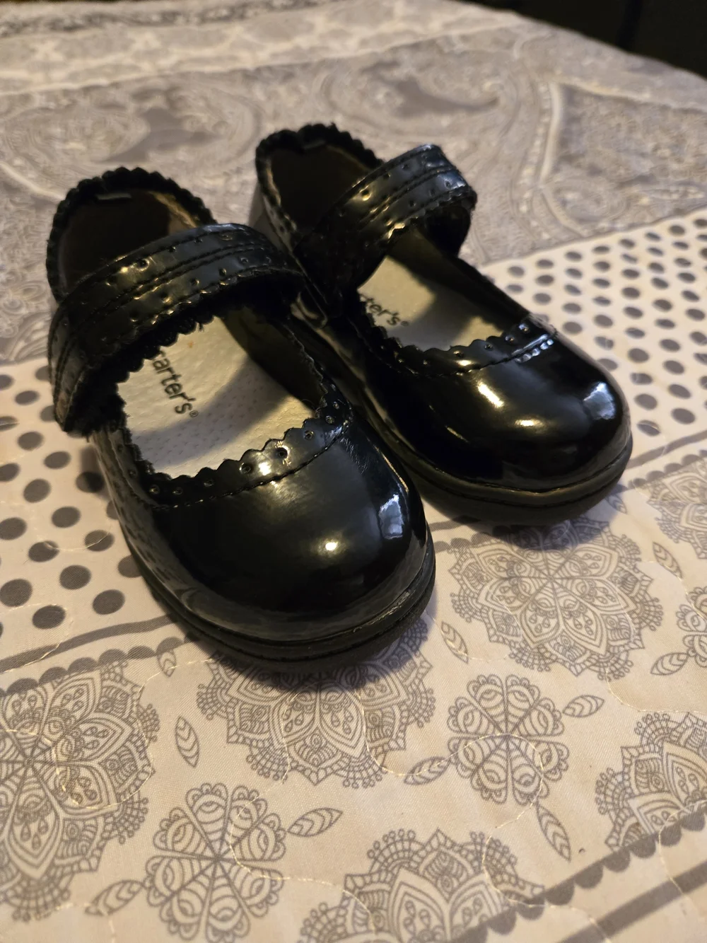 Carter's Black Patent Mary Jane Baby Walker Shoes Size 6