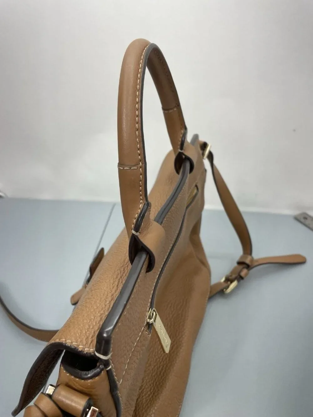 Michael Kors Romy Leather Crossbody Bag Saddle Messenger Pebbled Leather Brown