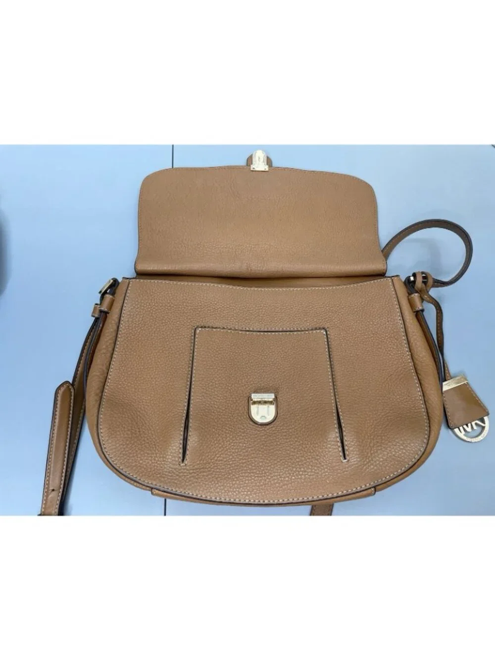 Michael Kors Romy Leather Crossbody Bag Saddle Messenger Pebbled Leather Brown