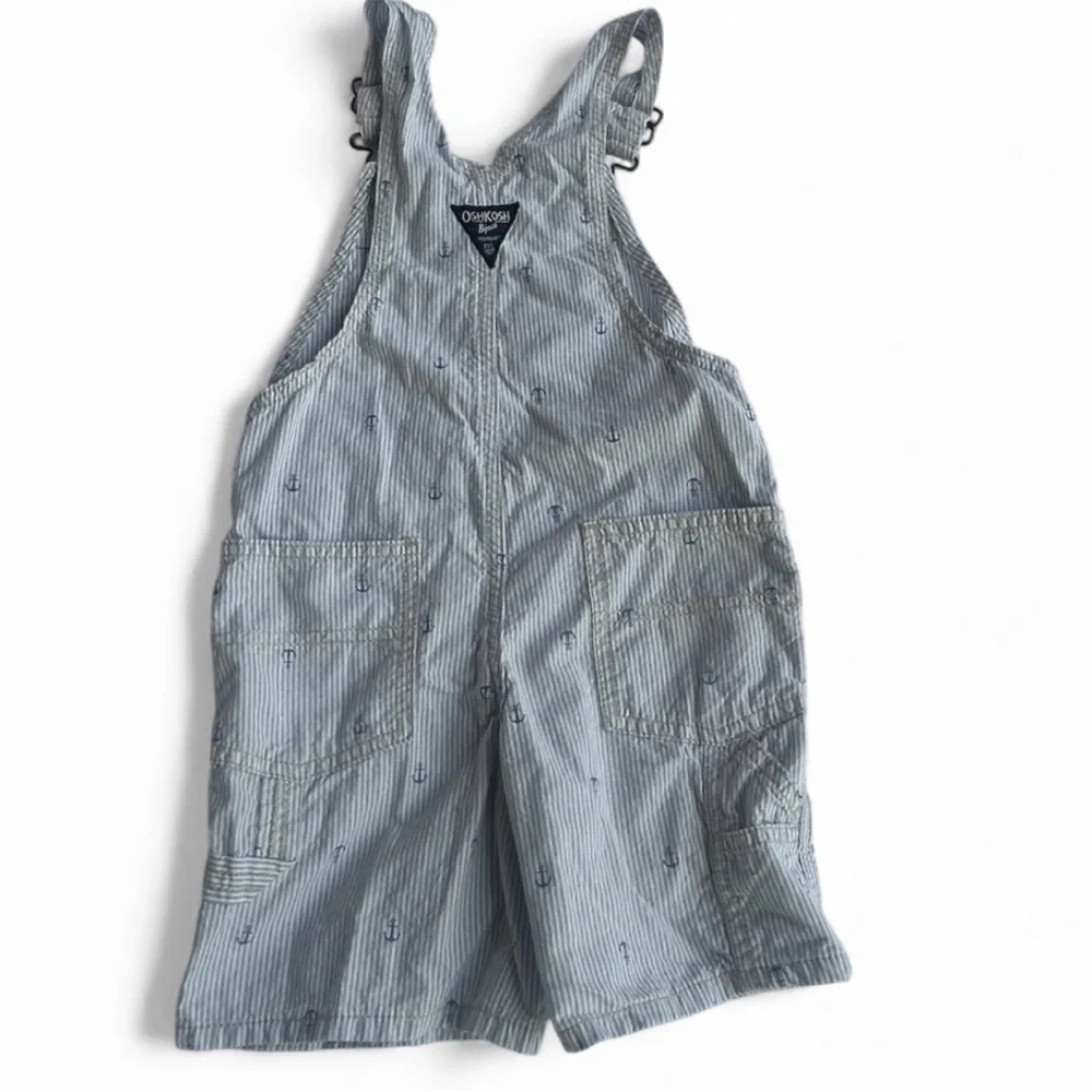 OshKosh B’gosh 4T Nautical Anchor Shortalls Blue White Stripe Adjustable Overall