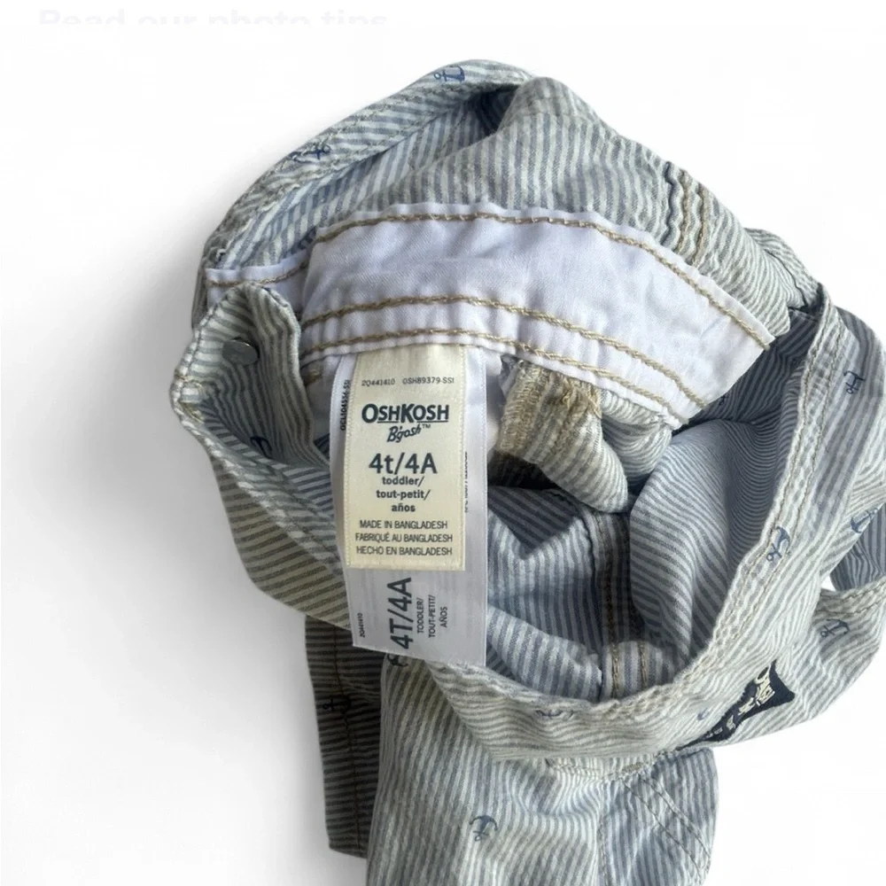 OshKosh B’gosh 4T Nautical Anchor Shortalls Blue White Stripe Adjustable Overall