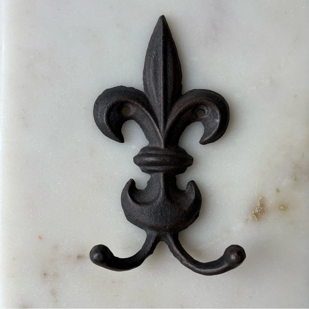 Cast Iron Wall Hook Fluer-De-Lis Double Coat Hooks Rustic Architectural