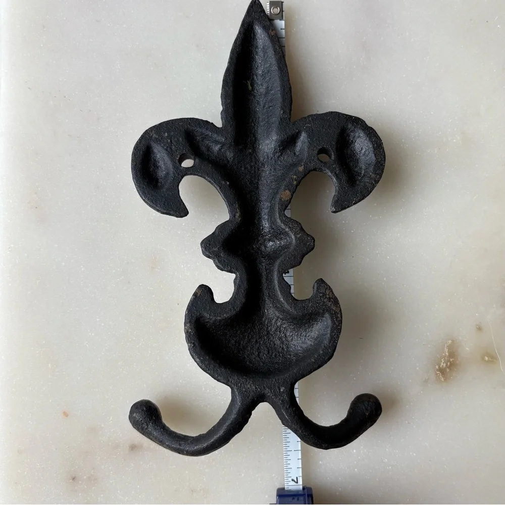 Cast Iron Wall Hook Fluer-De-Lis Double Coat Hooks Rustic Architectural