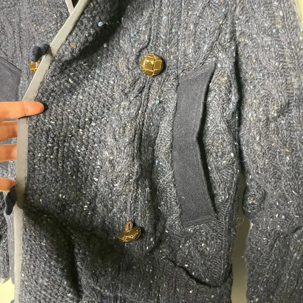 Sacai men navy knitted wool over puffer jacket sz 3 US L