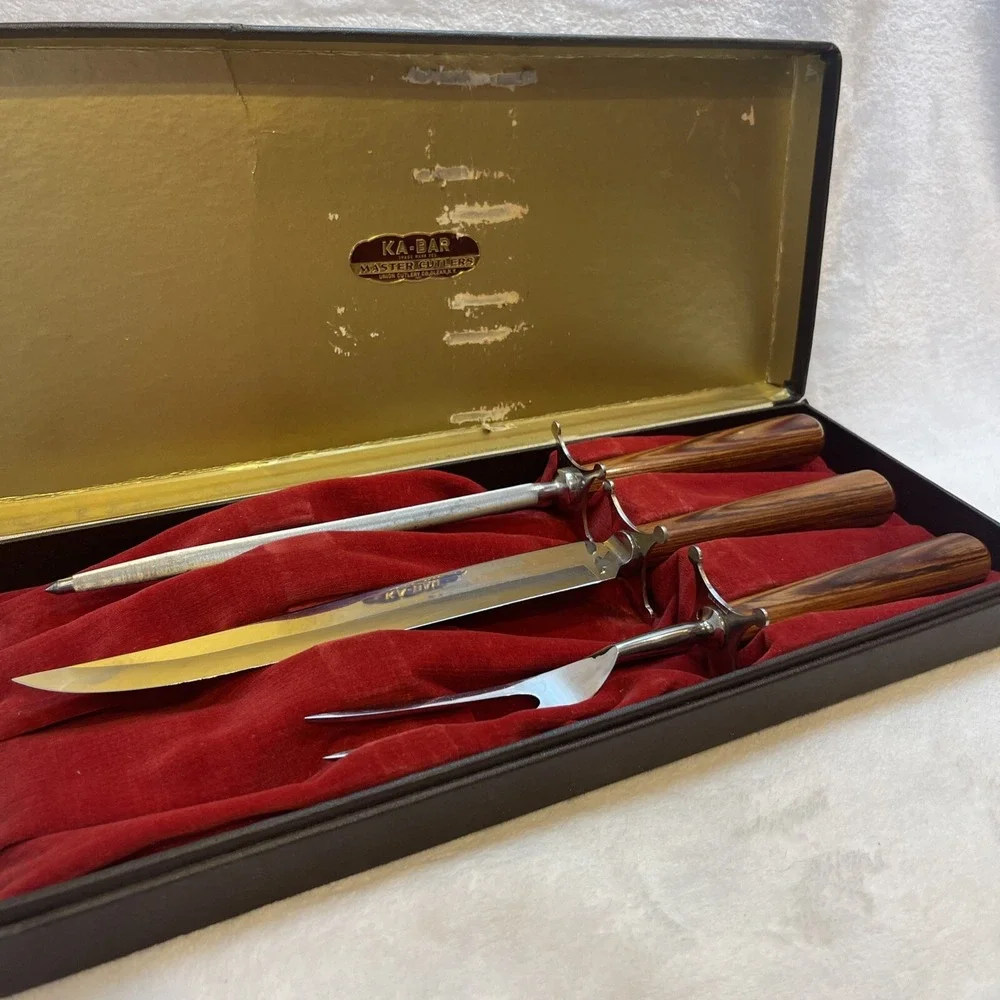 Vintage KA-BAR Master Cutlers Carving Knife Fork‎ Sharpener Set Union Cutlery