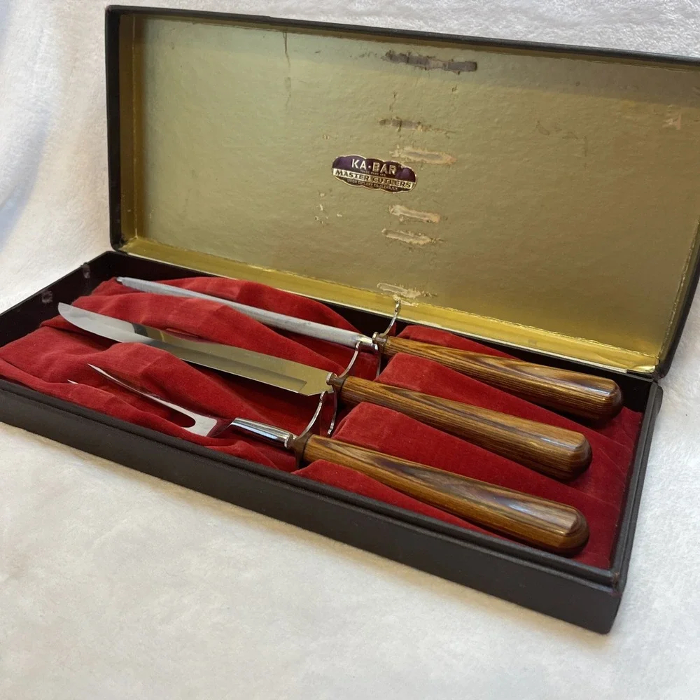 Vintage KA-BAR Master Cutlers Carving Knife Fork‎ Sharpener Set Union Cutlery