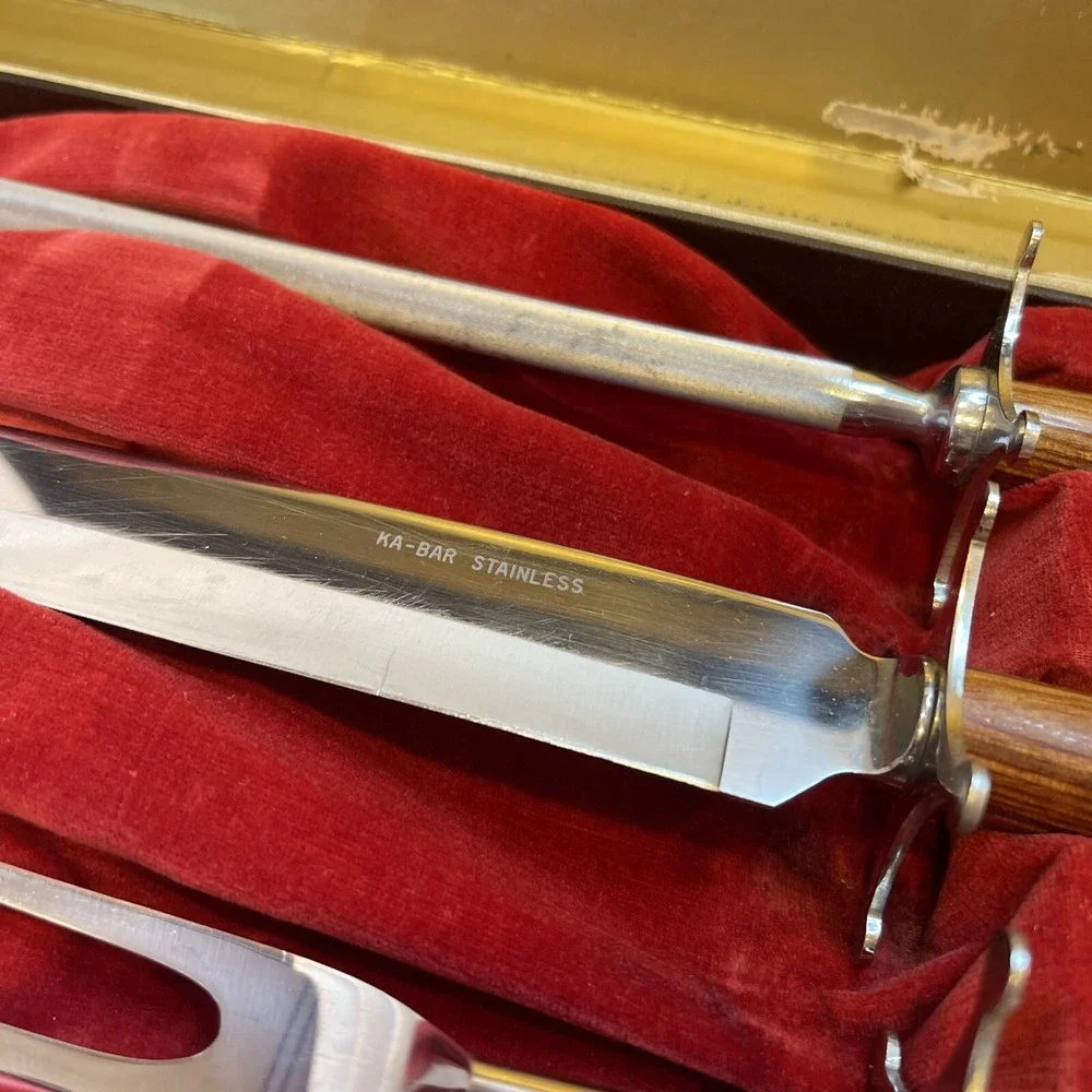 Vintage KA-BAR Master Cutlers Carving Knife Fork‎ Sharpener Set Union Cutlery