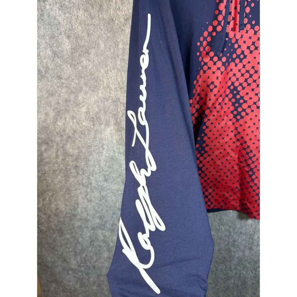 Polo Ralph Lauren Mens Big Pony Pixelated Graphic Blue Red XL Lightweight Hoodie