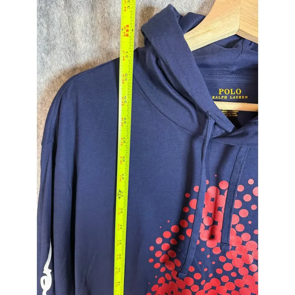 Polo Ralph Lauren Mens Big Pony Pixelated Graphic Blue Red XL Lightweight Hoodie