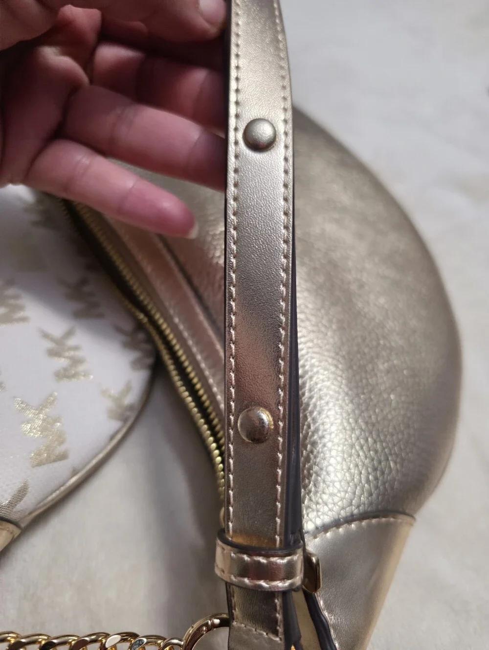 100% Original Michael Kors White and Taupe MK Logo Crescent Shoulder Bag