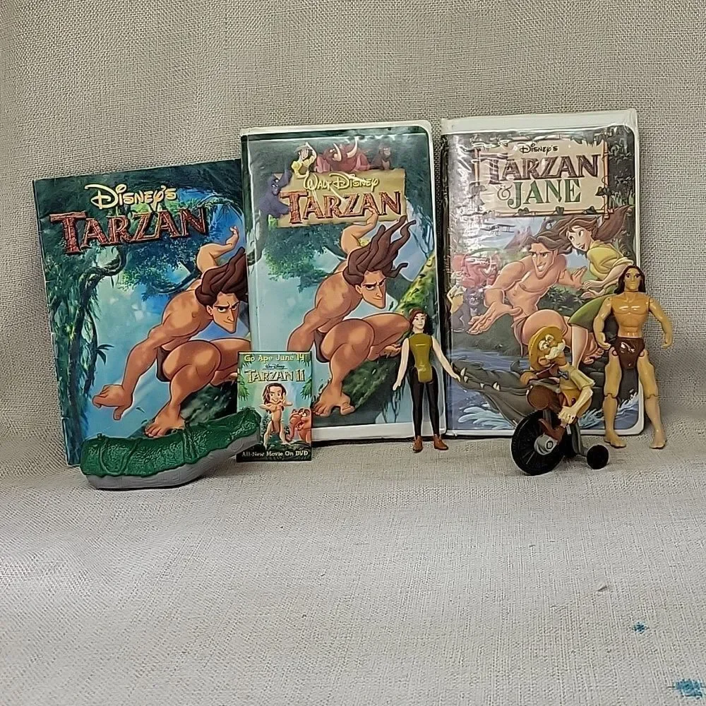 Disney‎ Tarzan and Tarzan & Jane vhs movies, Tarzan figure,book other figures