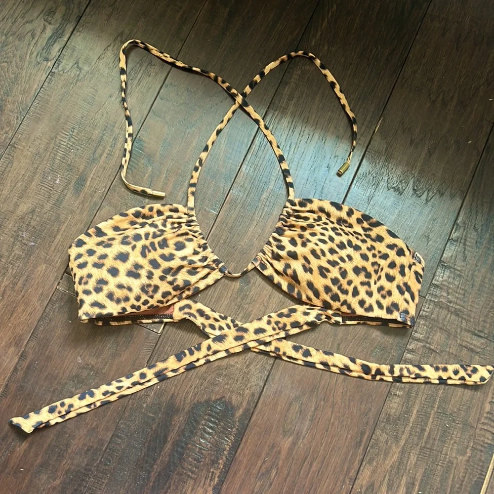 Monday Swimwear Leopard Print Halter Bikini Top - Tan & Black
