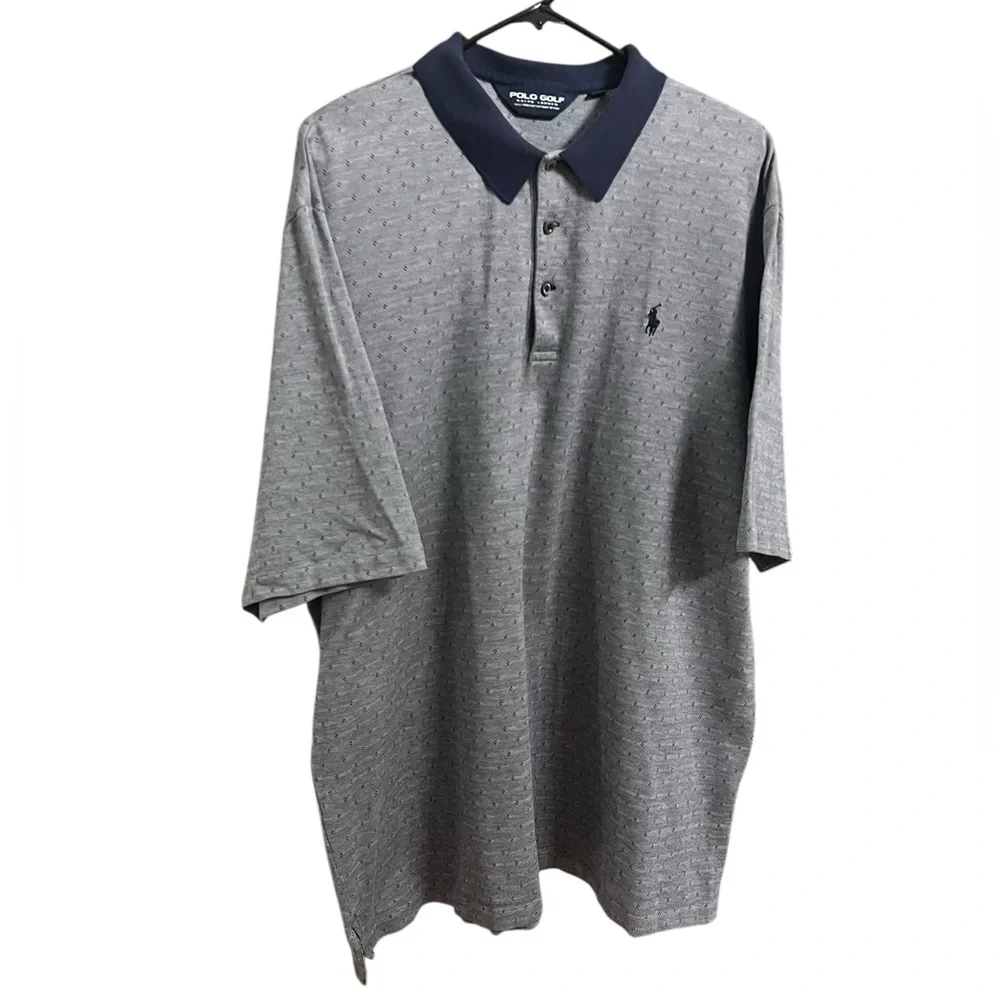 RALPH LAUREN MENS GOLF POLO SHORT SLEEVE NAVY PIQUE KNIT PATTERN PONY LOGO XXL