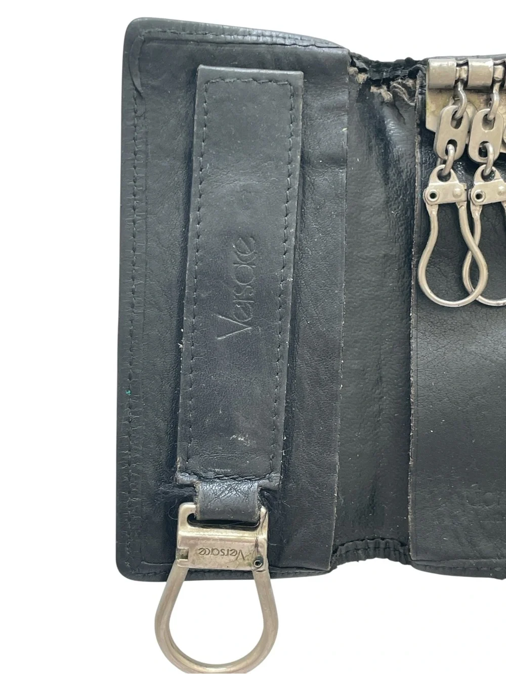 Vintage Gianni Versace Black Leather 6 Ring Key Case Wallet