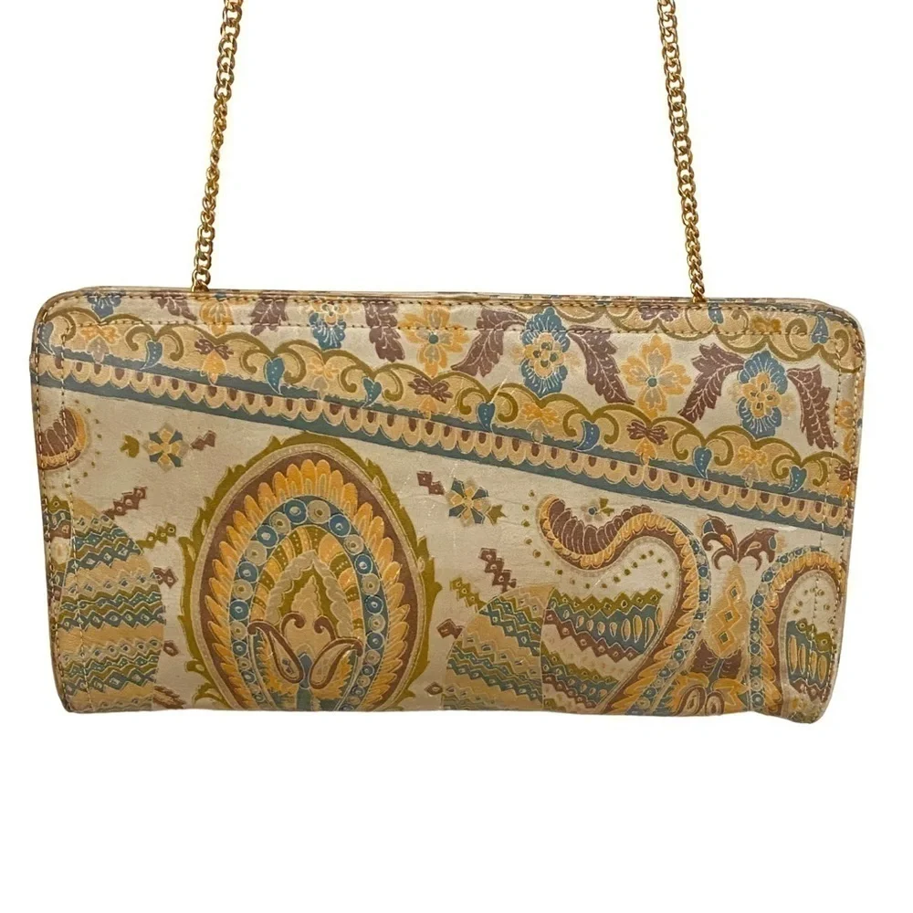 Vintage Morris Moskowitz Clutch Shoulder Bag Printed Leather Paisley Design MM