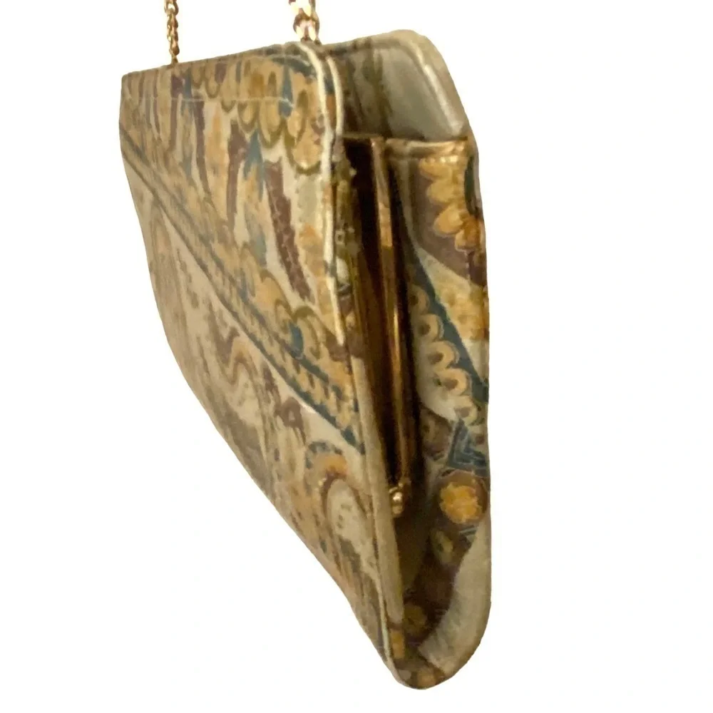 Vintage Morris Moskowitz Clutch Shoulder Bag Printed Leather Paisley Design MM