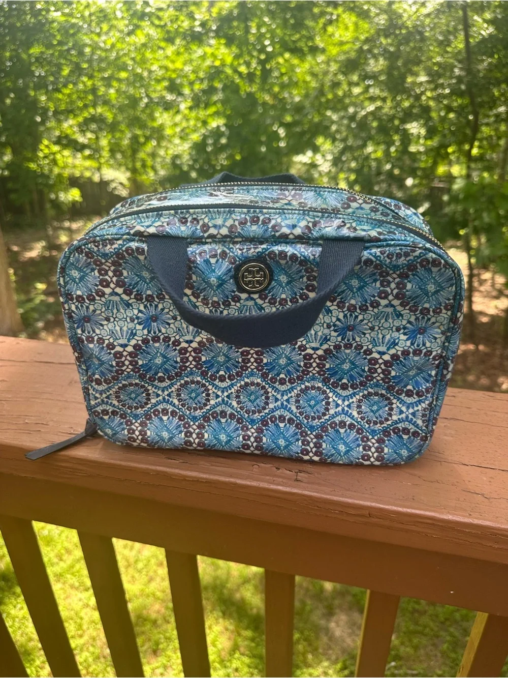 Tory Burch blue cosmetic bag
