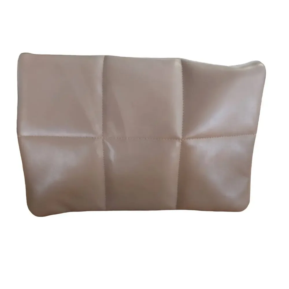 Sondra Roberts Squared Quilted Faux Vegan Taupe Leather Shoulder Clutch Purse