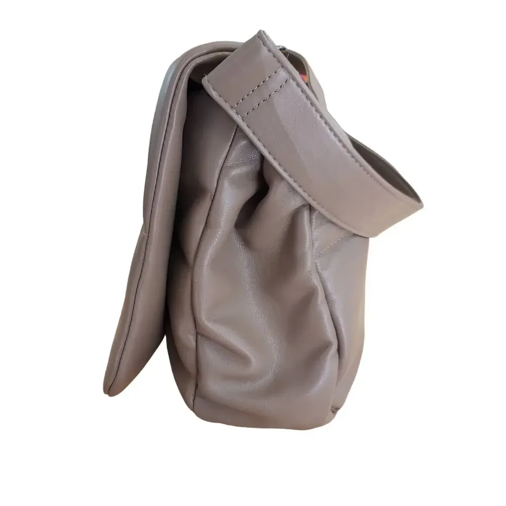 Sondra Roberts Squared Quilted Faux Vegan Taupe Leather Shoulder Clutch Purse