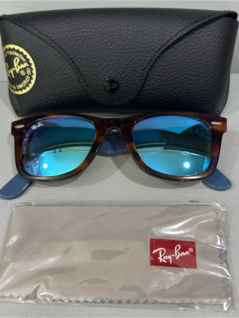 Ray-Ban RB2140 1176/17 Original Wayfarer Blue Mirrored Lens - Brown and Blue