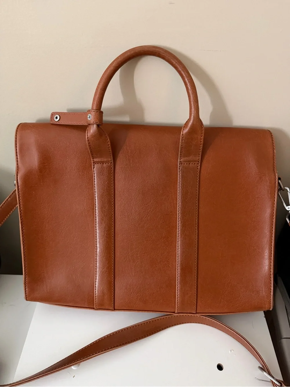 Matt & Nat Leather-Style Laptop Tote in Cognac
