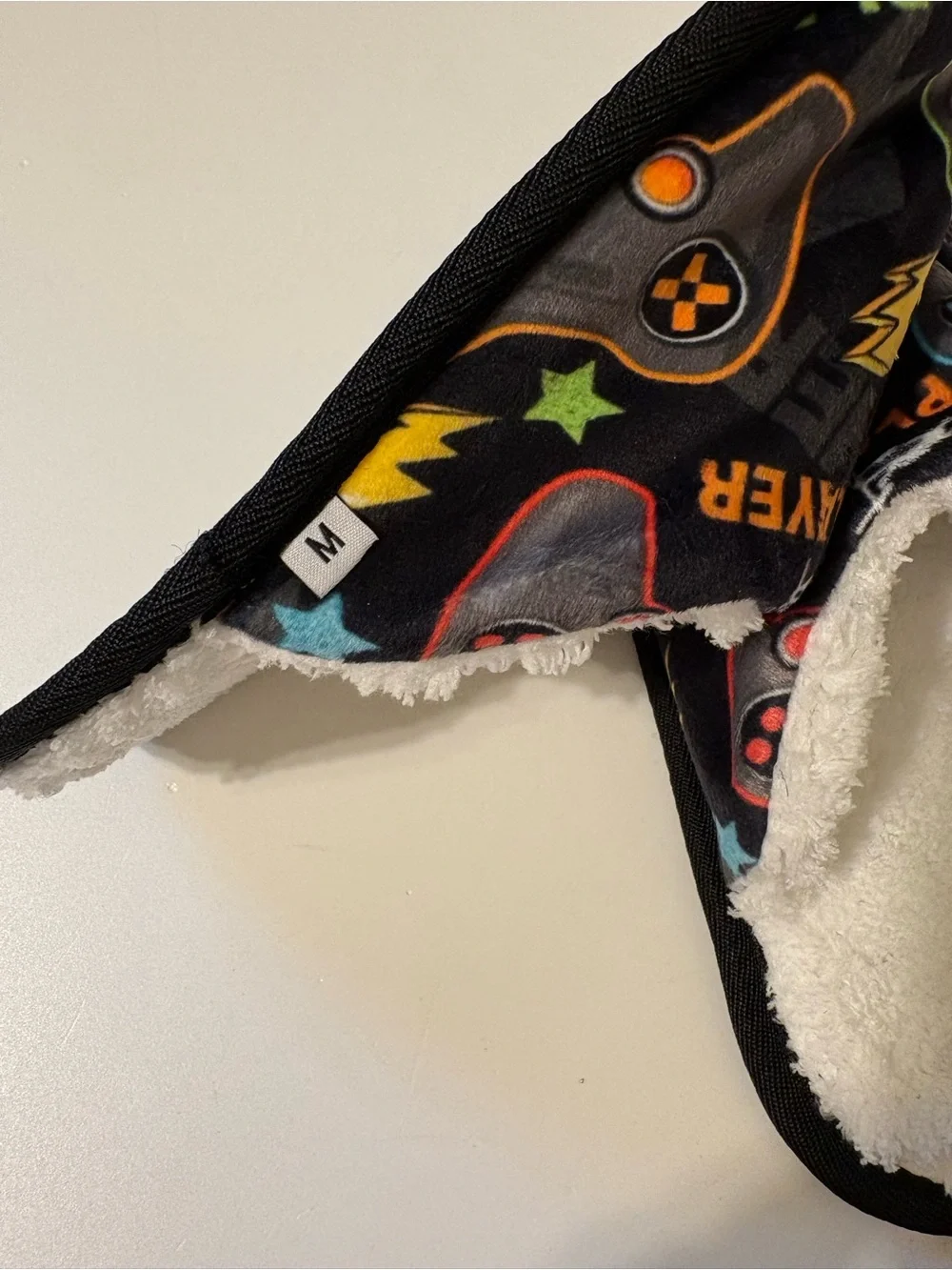Kids Black Gamer Plush-Lined Slippers
