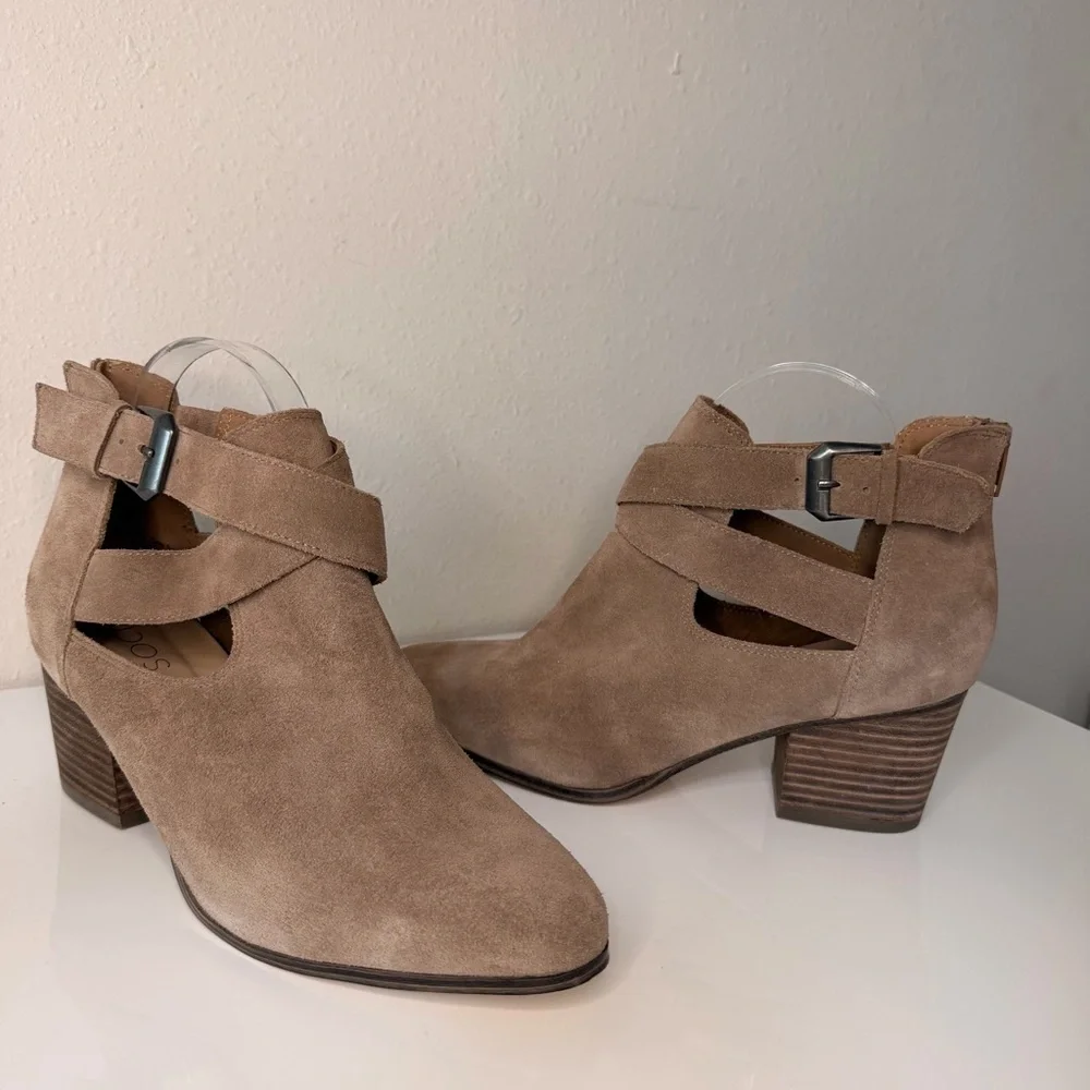 Sole Society Taupe Suede Cutout Ankle Booties