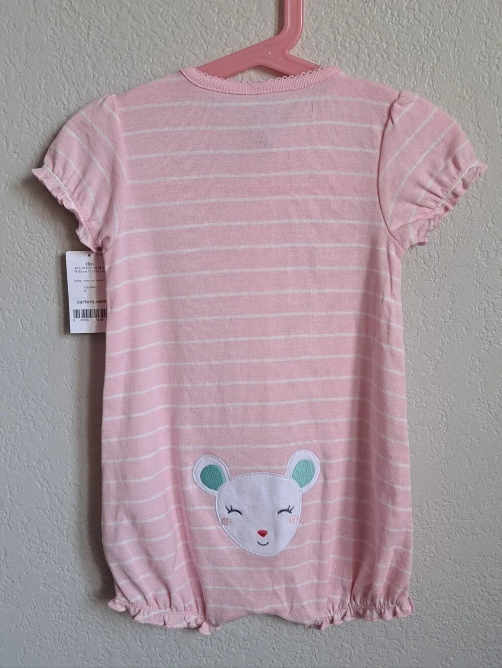 Carters Pink Striped Mouse Onesie Size 18 Months NWT