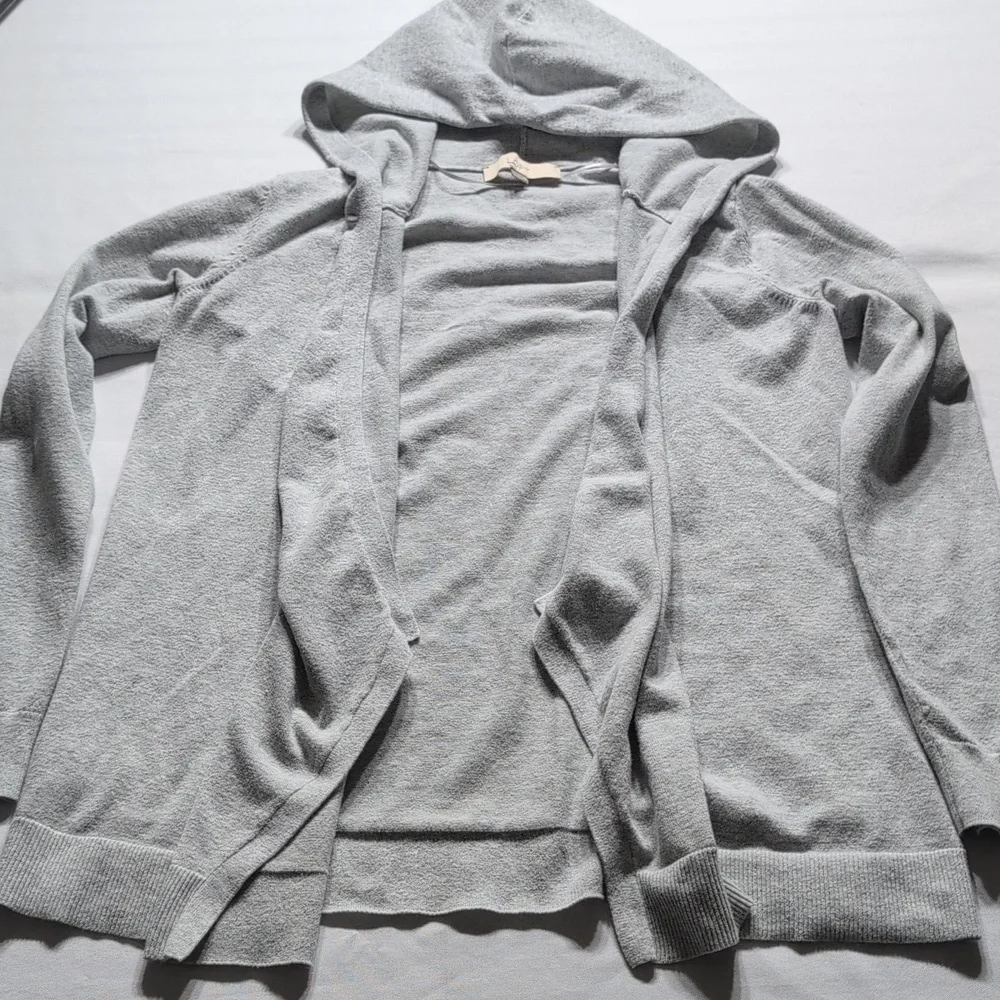 Loft Hooded Drape Open Cardigan Gray Size Small