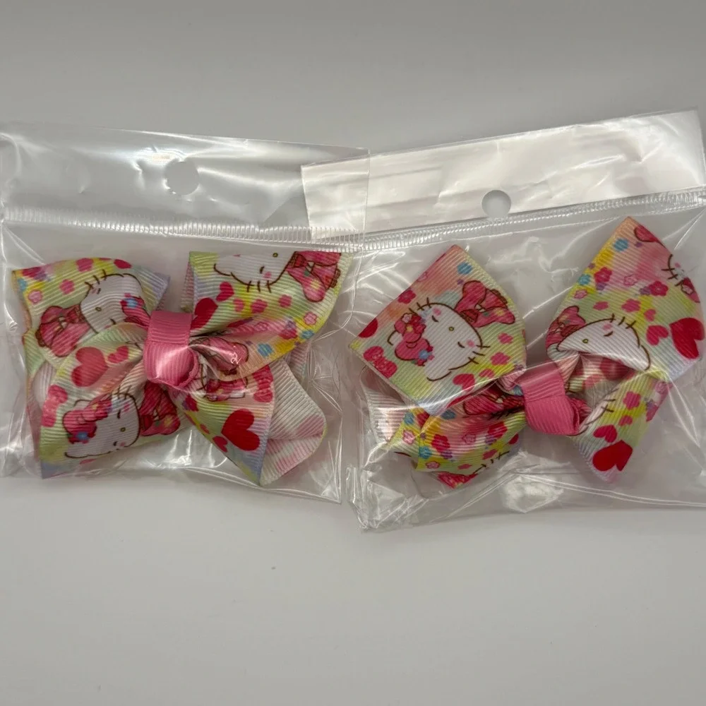 Kitty Hair Bows Set Kids‎ Girls Pink Yellow Hearts Children Accessories