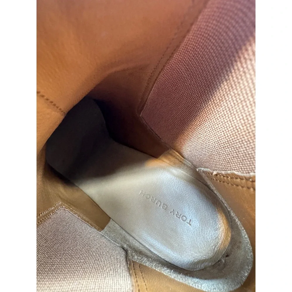 Tory Burch Booties Size 9M Brown Carson Leather Lug-Sole Chelsea Block Heel