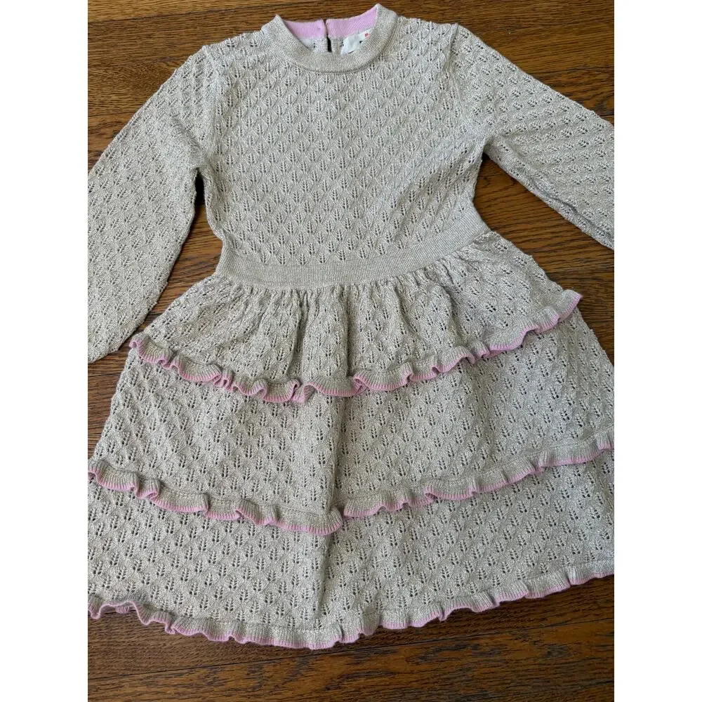 Mini Boden Girls' Sparkly Knit Tiered Dress Size 4-5