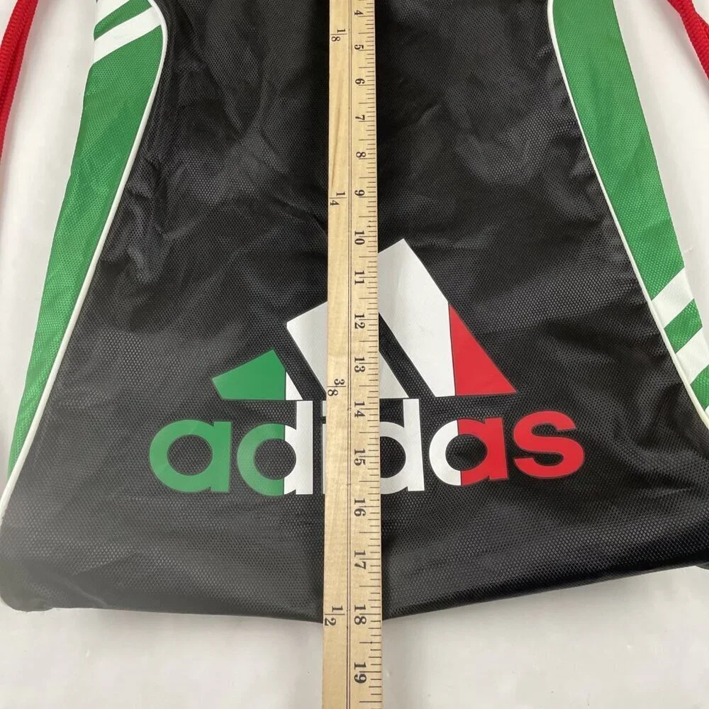 ADIDAS Drawstring Backpack Bag Poly Canvas Lightweight Green Red White Gym