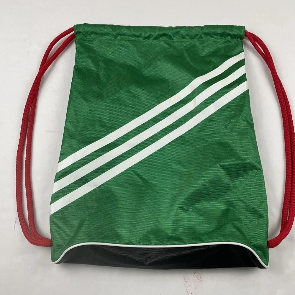 ADIDAS Drawstring Backpack Bag Poly Canvas Lightweight Green Red White Gym
