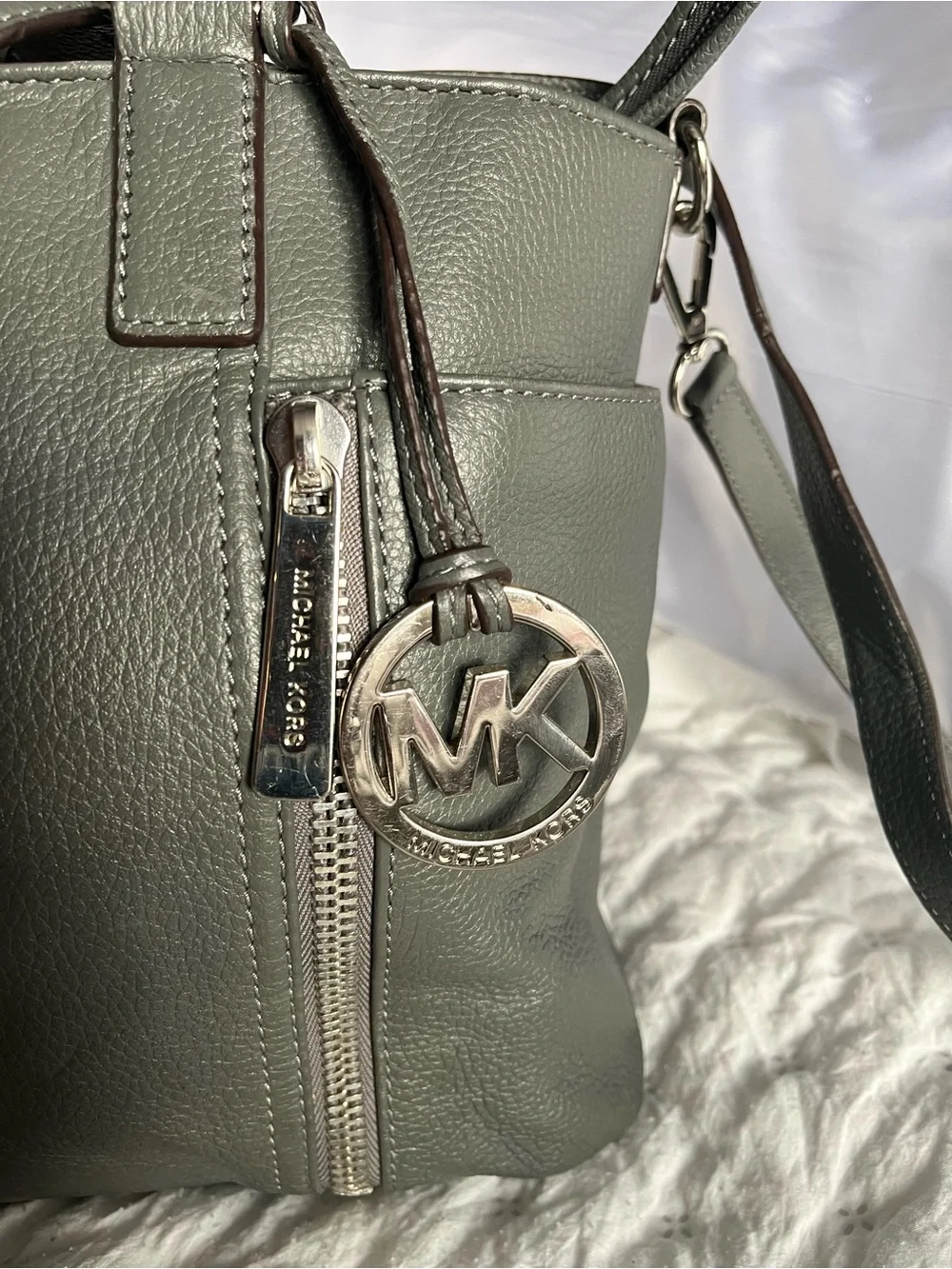 Michael Kors Pebbled Leather Shoulder Tote in Dark Gray