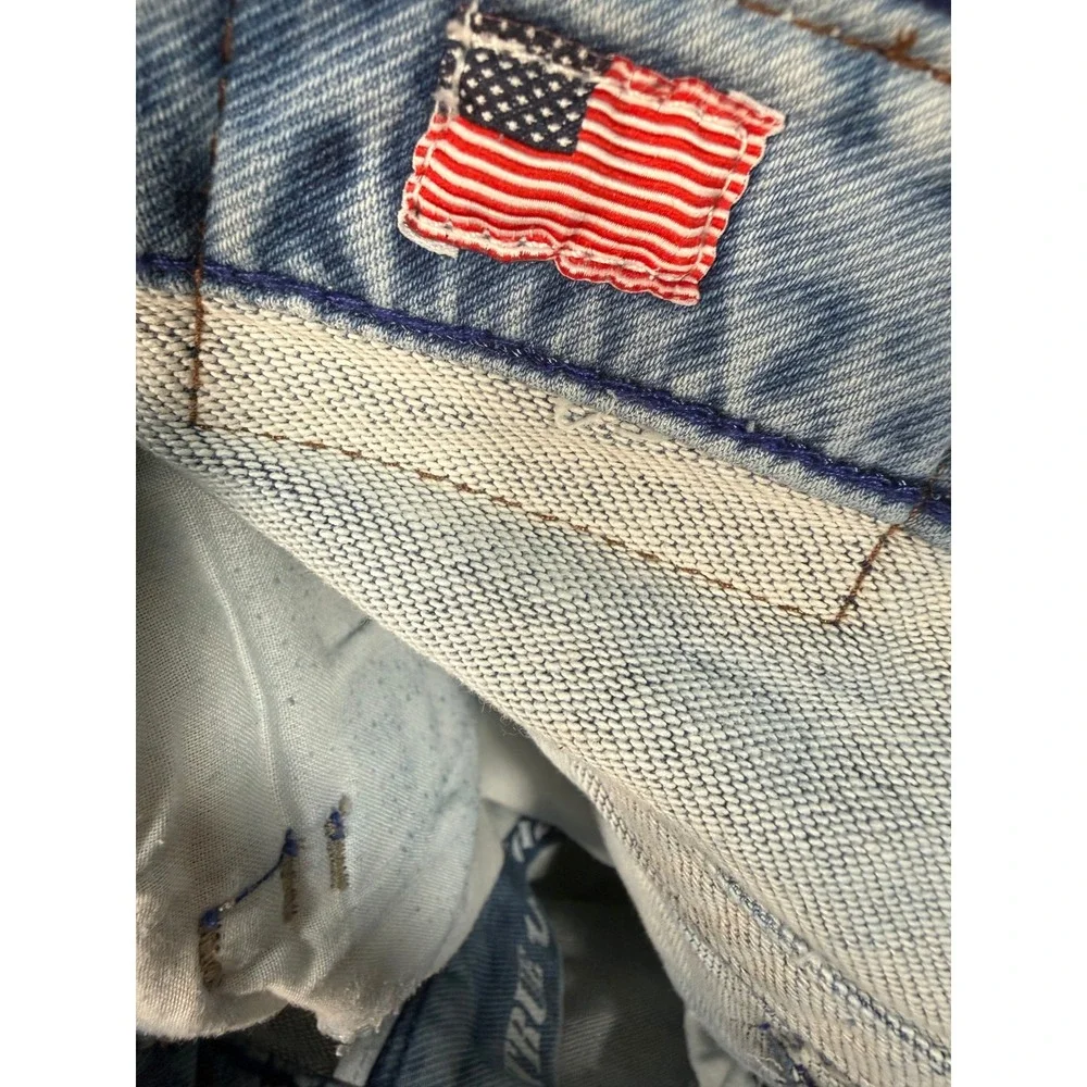 True Religion World Tour 36x29 Light Acid Wash Straight Leg Jeans USA Made Flap