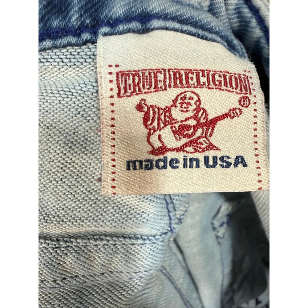 True Religion World Tour 36x29 Light Acid Wash Straight Leg Jeans USA Made Flap