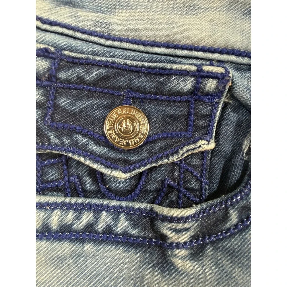 True Religion World Tour 36x29 Light Acid Wash Straight Leg Jeans USA Made Flap
