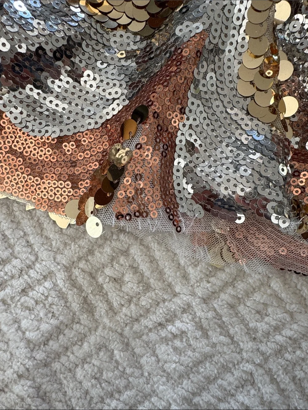 Weissman Sequin One-Shoulder Dance Dress in Gold and Silver