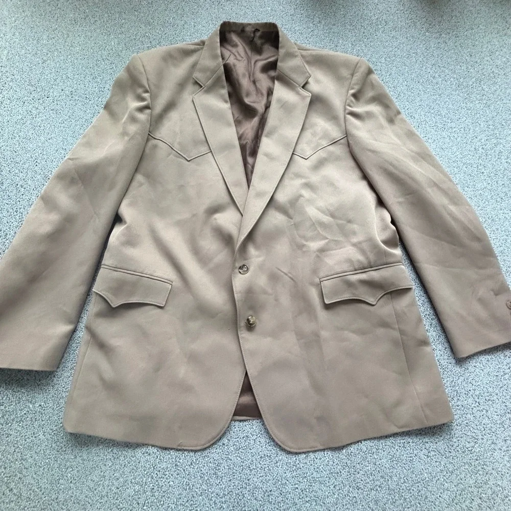 Sheplers Western Blazer Men 50L Tan USA Made Yoke Detail Cowboy Country Ruged