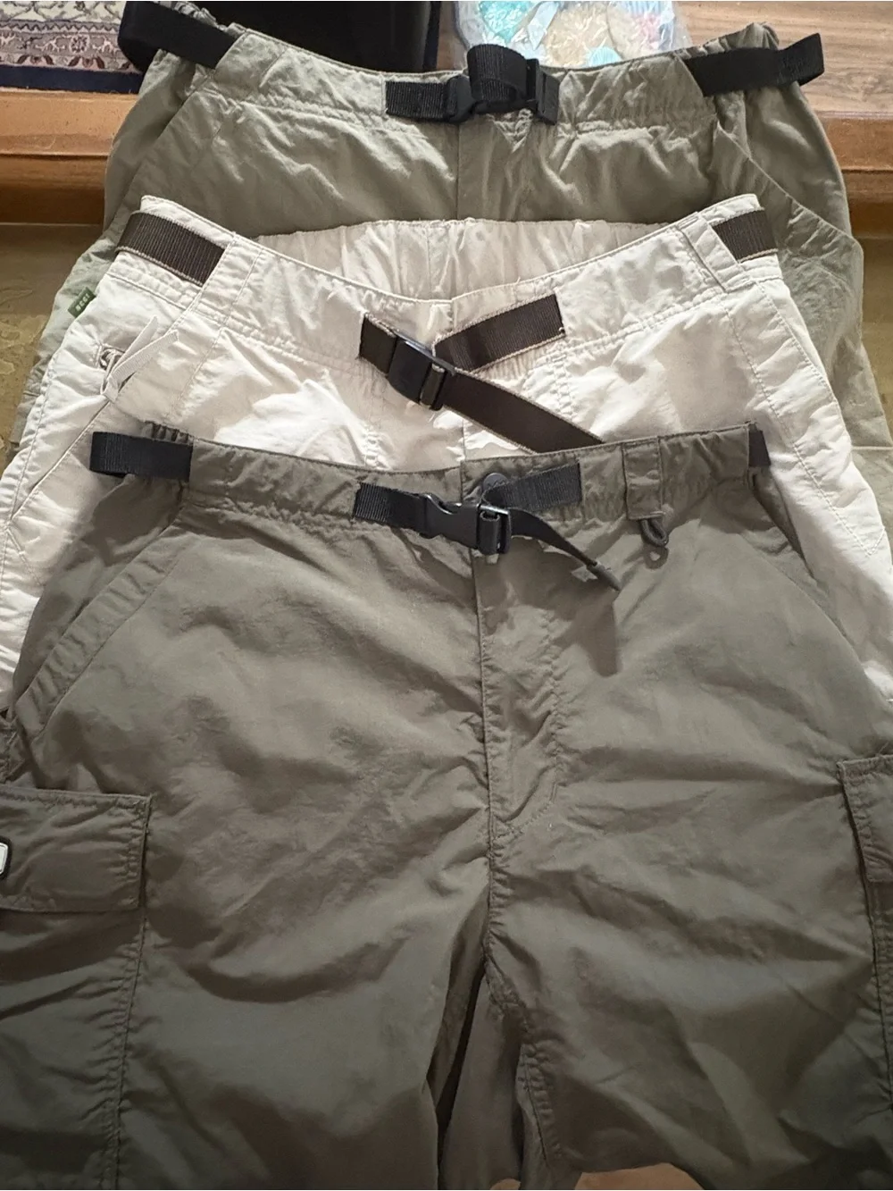 THREE REI Women S Shorts Nylon Belted Hiking Hike Swim Outdoors Green Gray UPF