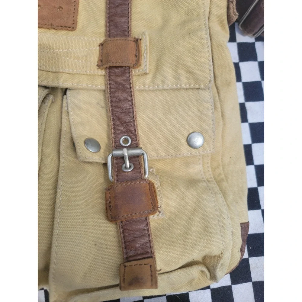 Urban Edge By Canyon Canvas Leather Messenger Shoulder Bag Tan Brown