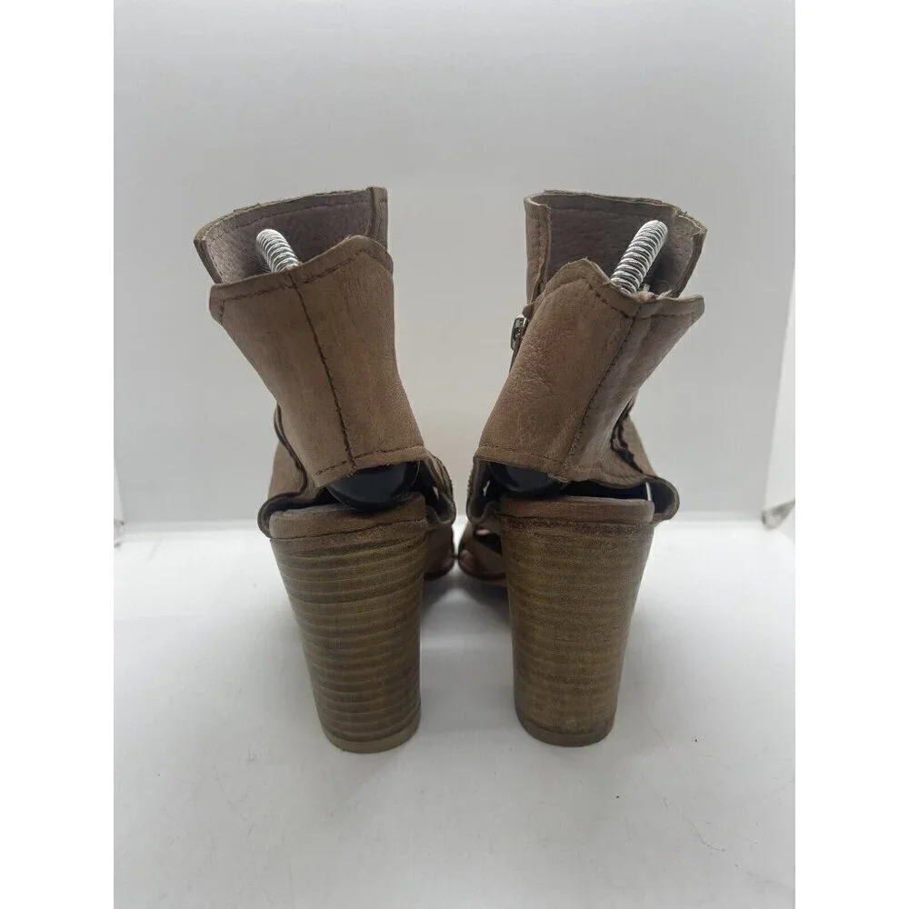 Free People Effie Block Heel Sandal Women's Size 36/US 6 Brown Leather Side Zip